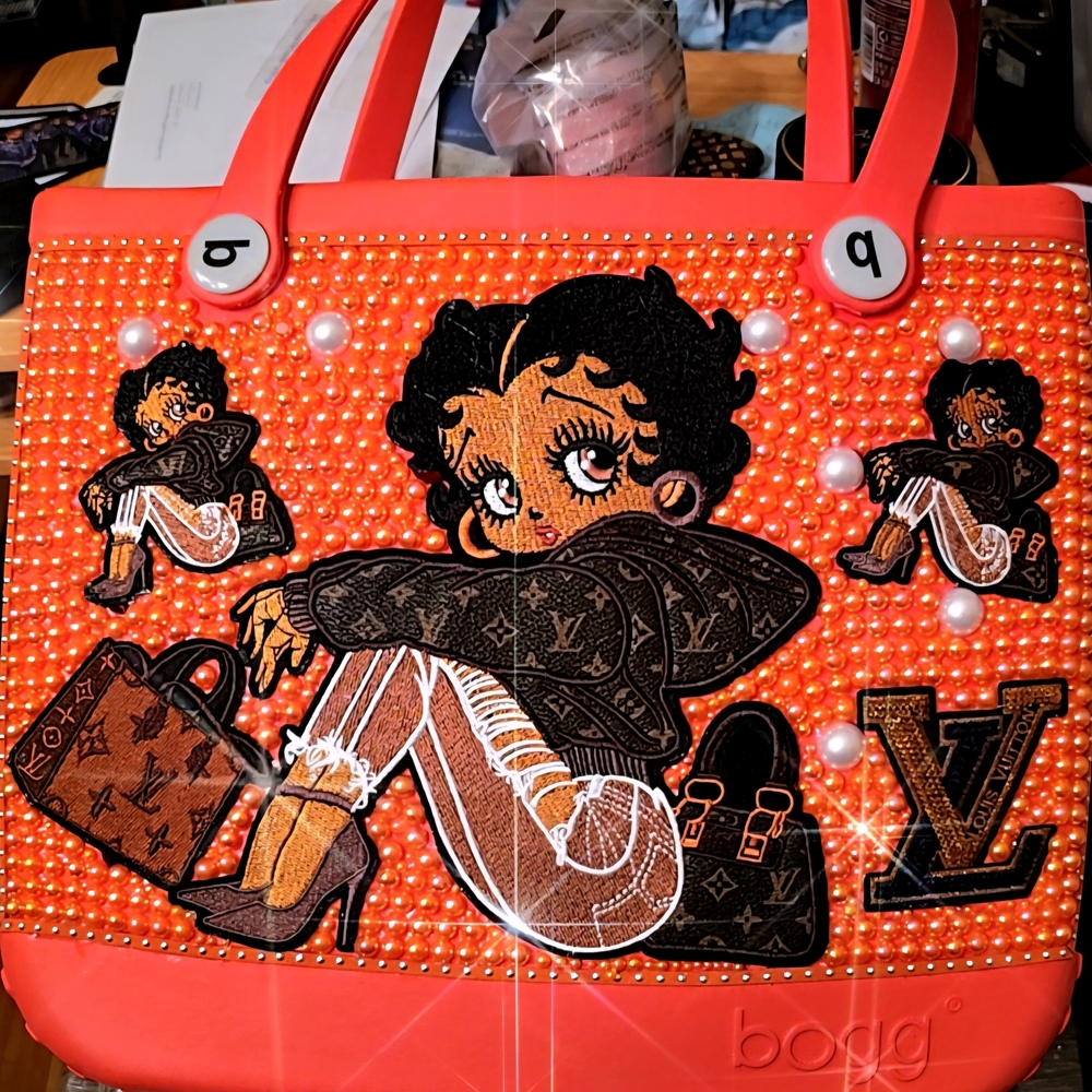 Orange Tote Bag with Cartoon Design